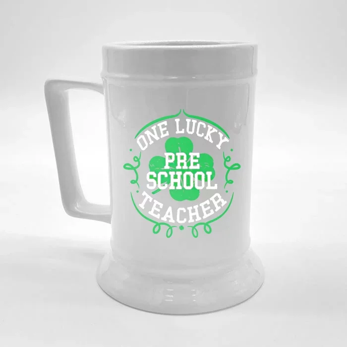 One Lucky Preschool Teacher Gift St Patricks Day Shamrock Gift Front & Back Beer Stein