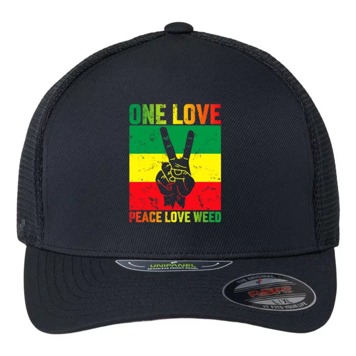 One Love Pride Jamaica Caribbean Rasta Vacation Flexfit Unipanel Trucker Cap