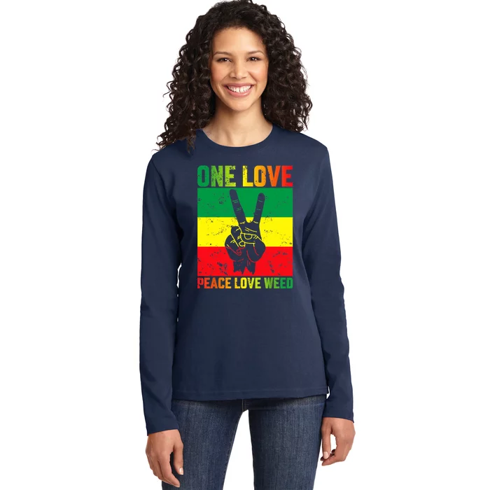 One Love Pride Jamaica Caribbean Rasta Vacation Ladies Long Sleeve Shirt