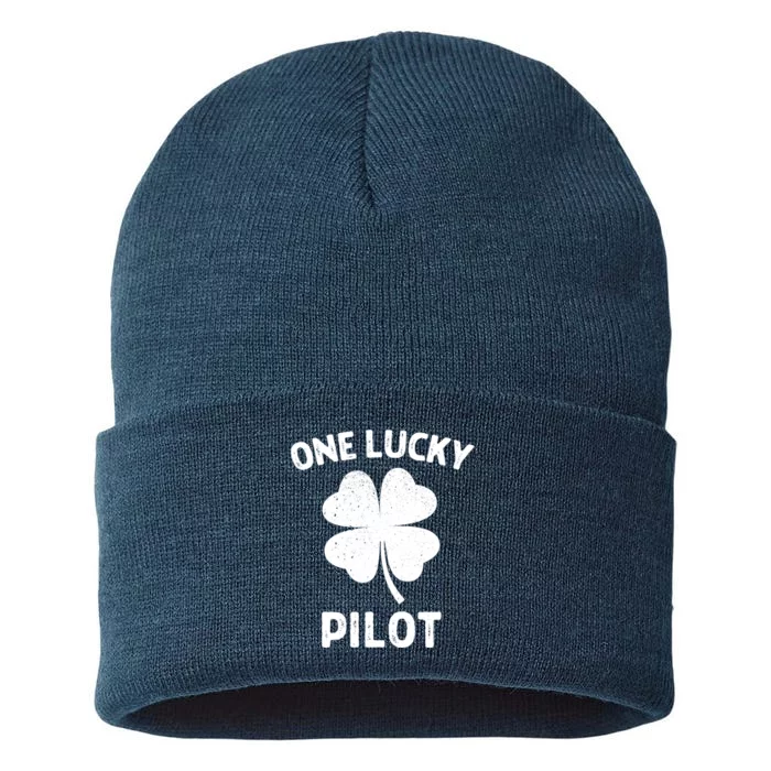 One Lucky Pilot St Patricks Day Green Shamrock Leaf Sustainable Knit Beanie