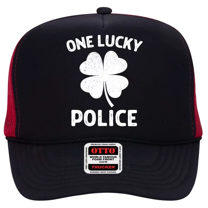 One Lucky Police St Patricks Day Green Shamrock Leaf High Crown Mesh Trucker Hat