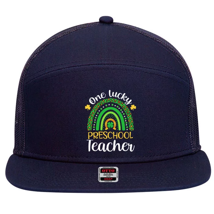 One Lucky Preschool Teacher St Patricks Day Teacher Rainbow Graphic Plus Size 7 Panel Mesh Trucker Snapback Hat