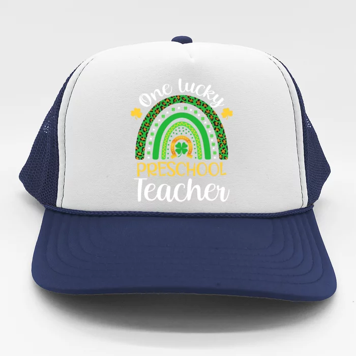 One Lucky Preschool Teacher St Patricks Day Teacher Rainbow Graphic Plus Size Trucker Hat