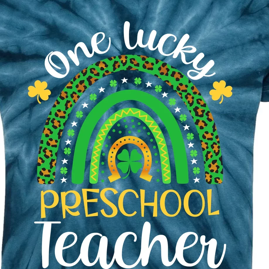 One Lucky Preschool Teacher St Patricks Day Teacher Rainbow Graphic Plus Size Kids Tie-Dye T-Shirt