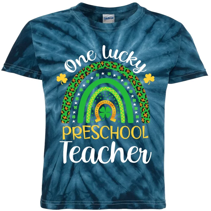 One Lucky Preschool Teacher St Patricks Day Teacher Rainbow Graphic Plus Size Kids Tie-Dye T-Shirt