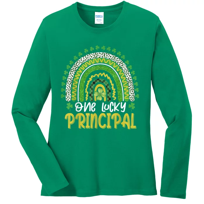 One Lucky Principal School Teacher St Patricks Day Rainbow Ladies Long Sleeve Shirt