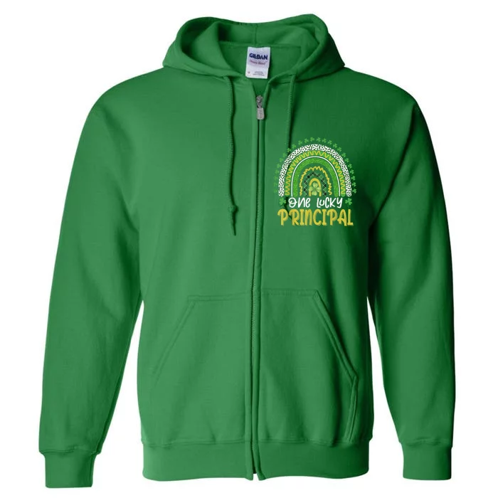 One Lucky Principal School Teacher St Patricks Day Rainbow Full Zip Hoodie