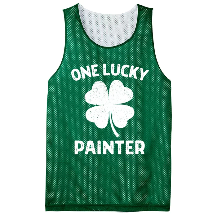 One Lucky Painter St Patricks Day Green Shamrock Leaf Mesh Reversible Basketball Jersey Tank