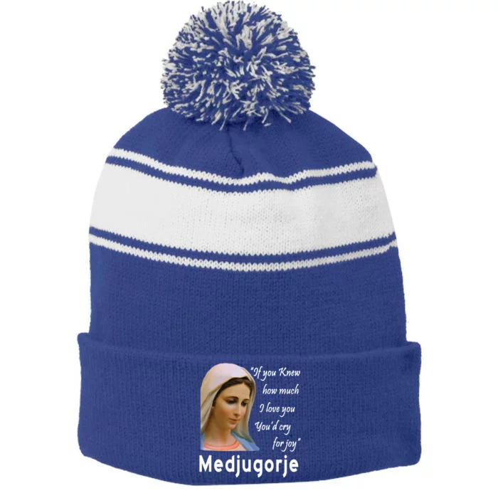 Our Lady Queen Of Peace Medjugorje Totus Tuus Virgin Mary Gift Stripe Pom Pom Beanie