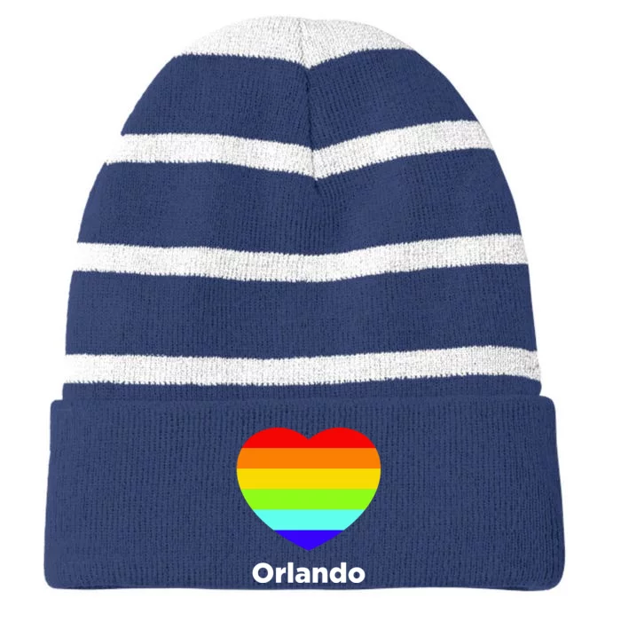 Orlando Love Rainbow Heart Striped Beanie with Solid Band