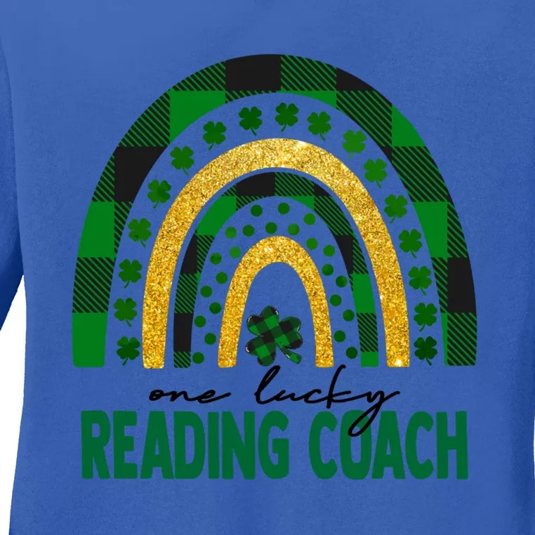 One Lucky Reading Coach Rainbow St Patricks Day Shamrock Gift Ladies Long Sleeve Shirt