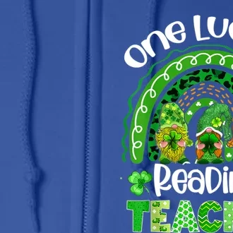 One Lucky Reading Teacher Rainbow Cute Gnome St Patricks Day Cute Gift Full Zip Hoodie