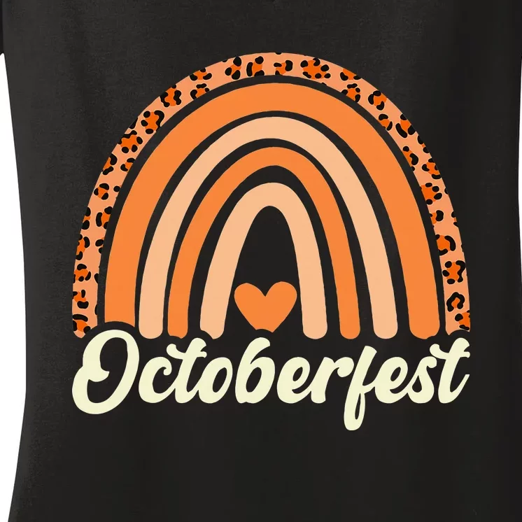 Octoberfest Leopard Rainbow Funny German Bavarian Costume Women's V-Neck T-Shirt