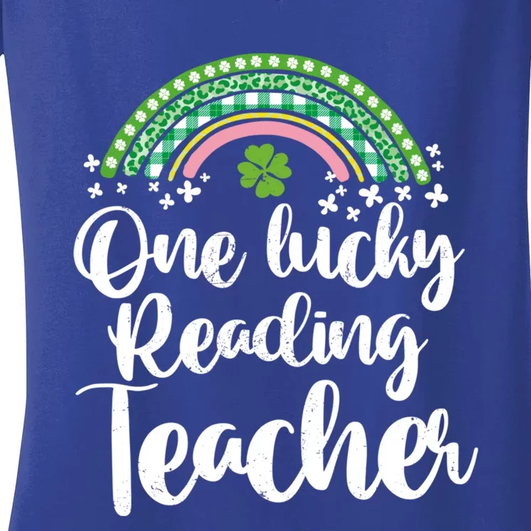 One Lucky Reading Teacher Rainbow St Patrick’s Day Gift Women's V-Neck T-Shirt