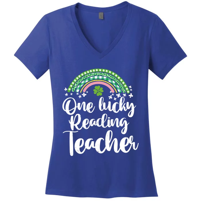 One Lucky Reading Teacher Rainbow St Patrick’s Day Gift Women's V-Neck T-Shirt