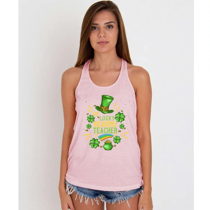 One Lucky Reading Teacher Shamrock St Patrick's Day Great Gift Women's Knotted Racerback Tank