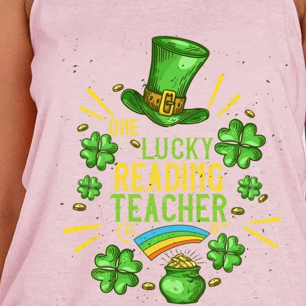 One Lucky Reading Teacher Shamrock St Patrick's Day Great Gift Women's Knotted Racerback Tank