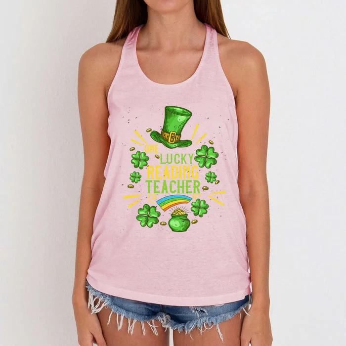 One Lucky Reading Teacher Shamrock St Patrick's Day Great Gift Women's Knotted Racerback Tank