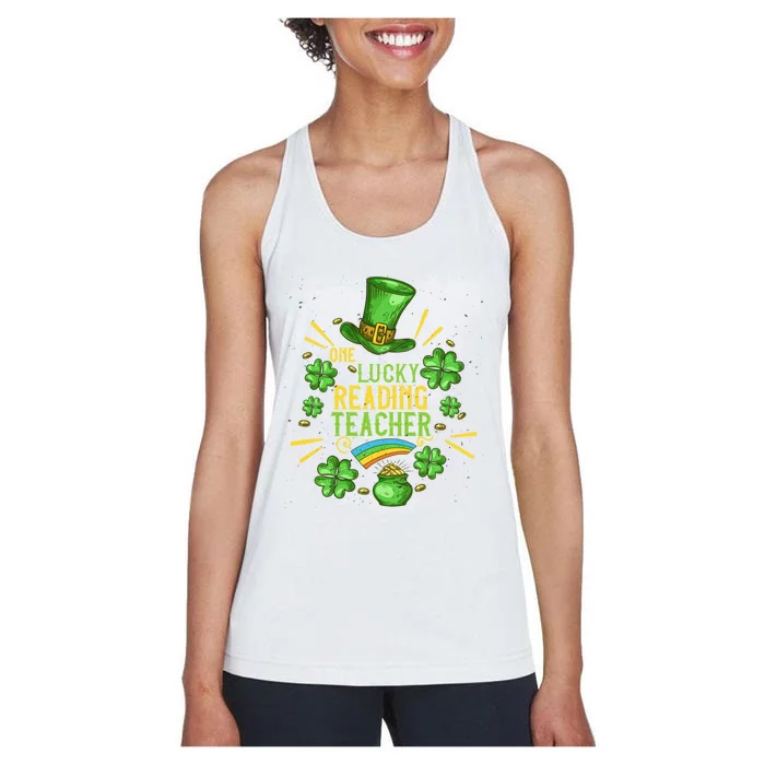 One Lucky Reading Teacher Shamrock St Patrick's Day Great Gift Women's Racerback Tank