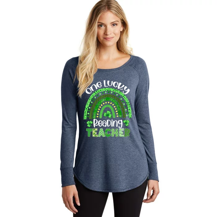 One Lucky Reading Teacher St Patrick's Day Shamrock Rainbow Gift Women's Perfect Tri Tunic Long Sleeve Shirt