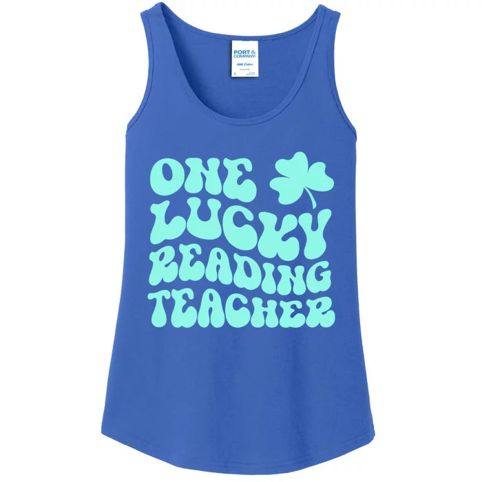 One Lucky Reading Teacher St Patrick's Day Teacher Groovy Cool Gift Ladies Essential Tank