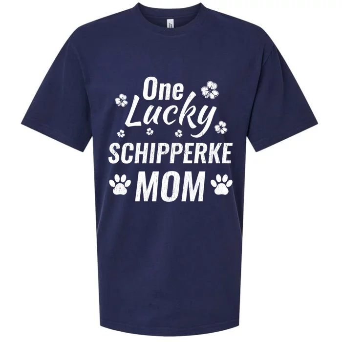 One Lucky Schipperke Mom Dog St Patricks Day Distressed Gift Sueded Cloud Jersey T-Shirt