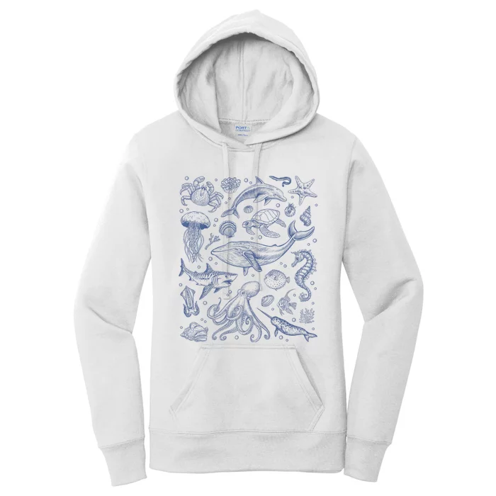 Ocean Life Sea Aesthetic Dolphin Beach 90s Vintage Sea Animals Marine Science Women's Pullover Hoodie