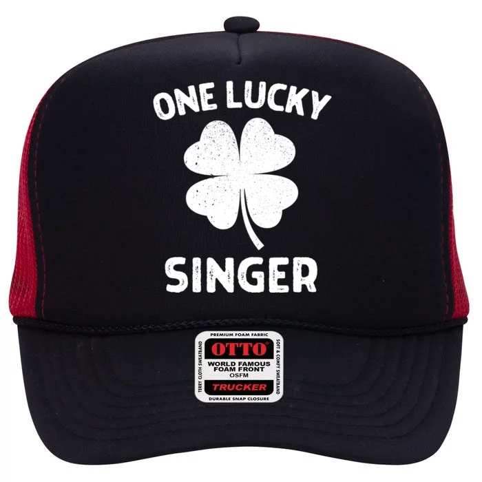 One Lucky Singer St Patricks Day Green Shamrock Leaf High Crown Mesh Trucker Hat