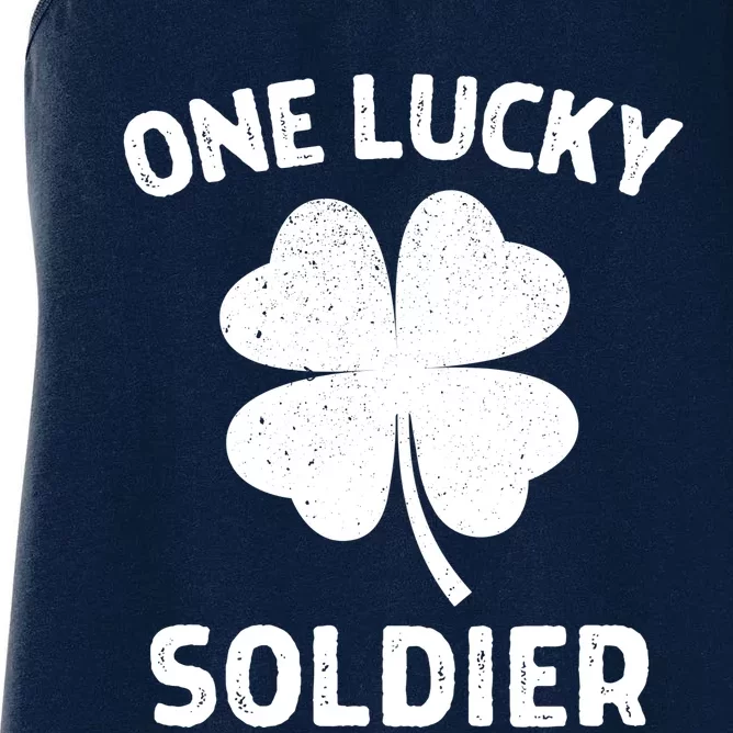 One Lucky Soldier St Patricks Day Green Shamrock Leaf Women's Racerback Tank