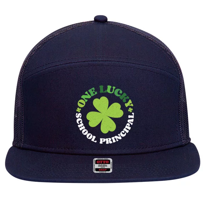 One Lucky School Principal Irish Clovers St Patrick's Day Cool Gift 7 Panel Mesh Trucker Snapback Hat