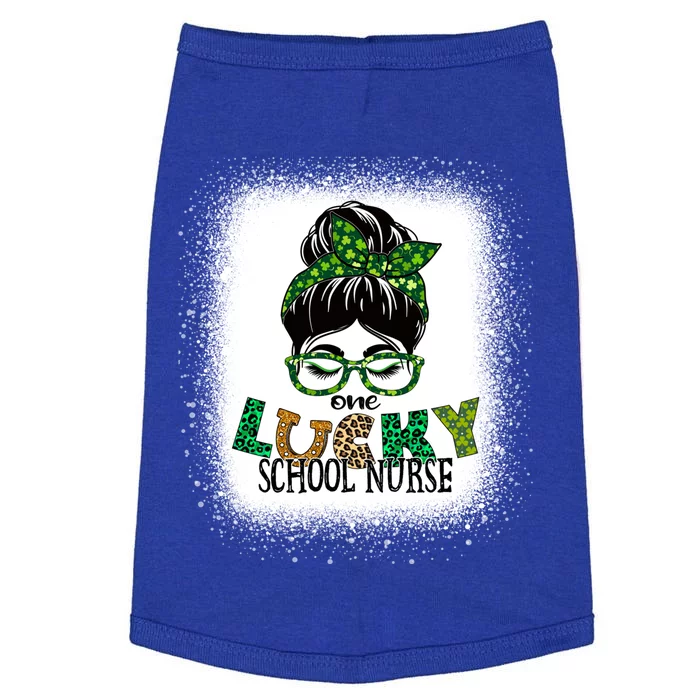 One Lucky School Nurse Bleached Messy Bun St Patricks Day Gift Doggie Tank