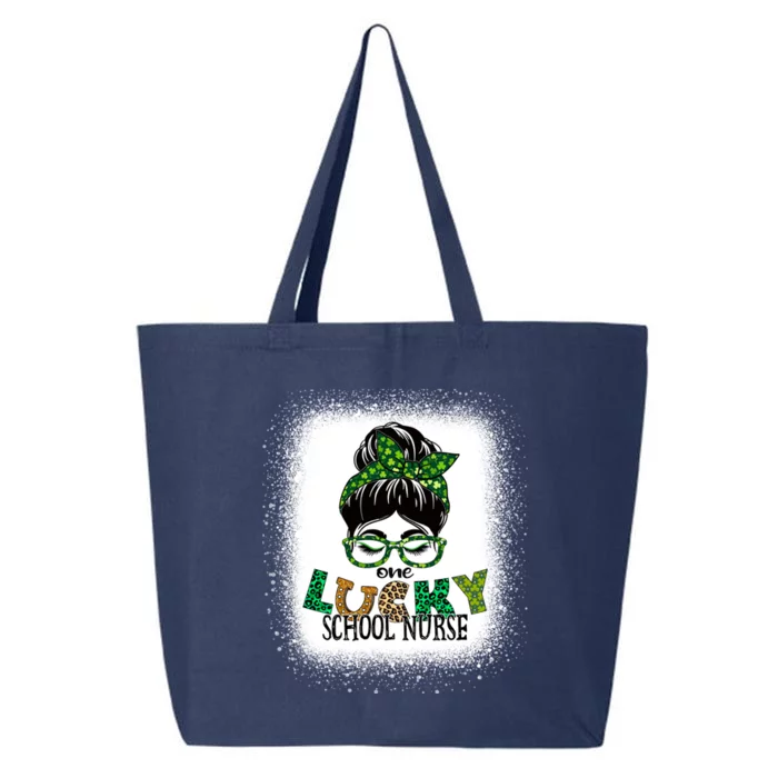 One Lucky School Nurse Bleached Messy Bun St Patricks Day Gift 25L Jumbo Tote