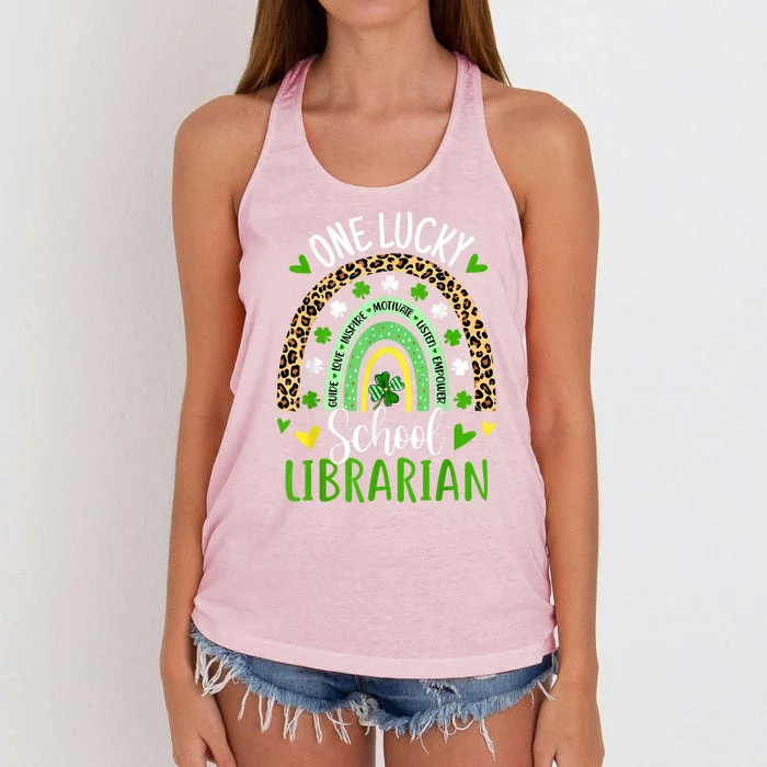 One Lucky School Librarian Rainbow St Patricks Day Women's Knotted Racerback Tank