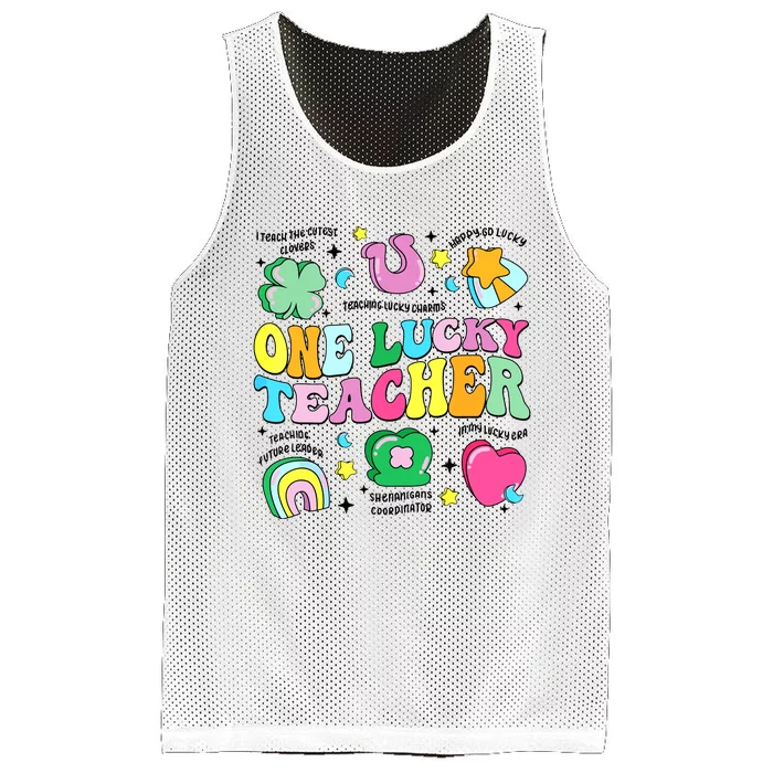 One Lucky Teacher Retro Teacher St Patricks Day Teaching Mesh Reversible Basketball Jersey Tank