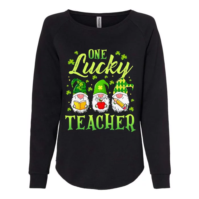 One Lucky Teacher Irish Gnome Leopard Patricks Day Womens California Wash Sweatshirt