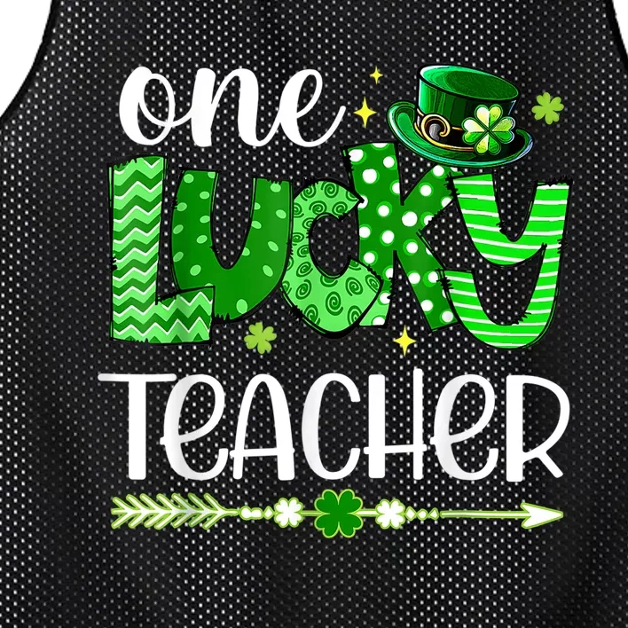 One Lucky Teacher Happy St Patricks Day Cute Green Shamrock Mesh Reversible Basketball Jersey Tank