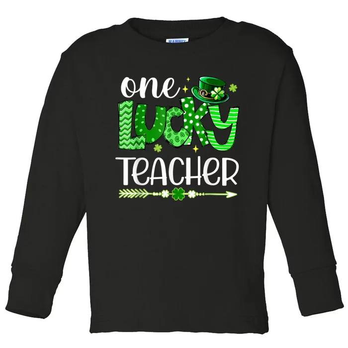 One Lucky Teacher Happy St Patricks Day Cute Green Shamrock Toddler Long Sleeve Shirt