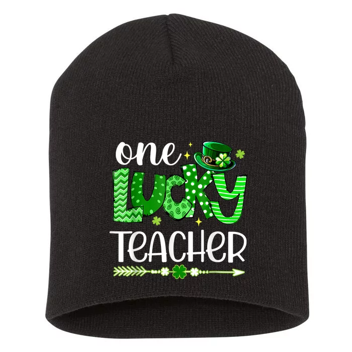 One Lucky Teacher Happy St Patricks Day Cute Green Shamrock Short Acrylic Beanie