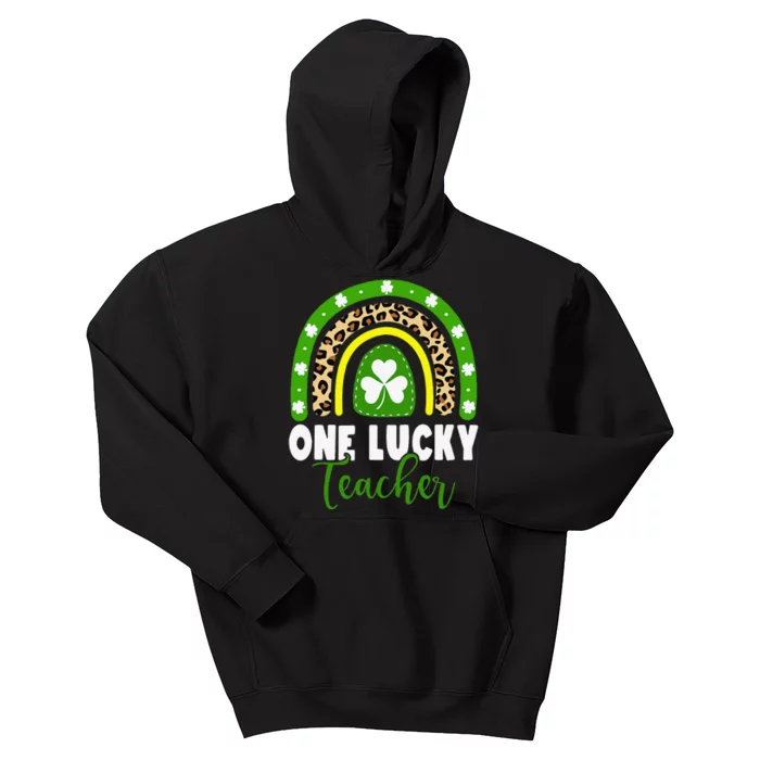 One Lucky Teacher Rainbow Teacher St Patricks Day Leopard Kids Hoodie