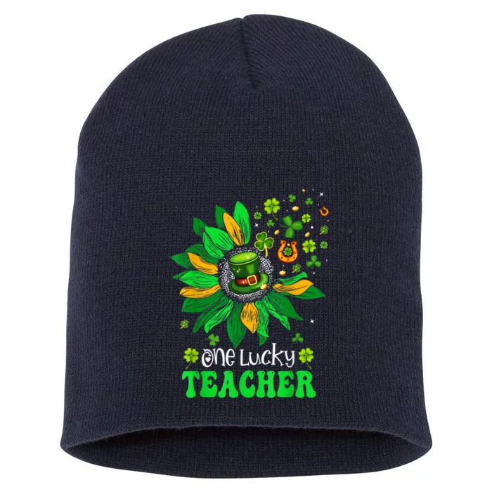 One Lucky Teacher St Patrick's Day Sunflower Short Acrylic Beanie