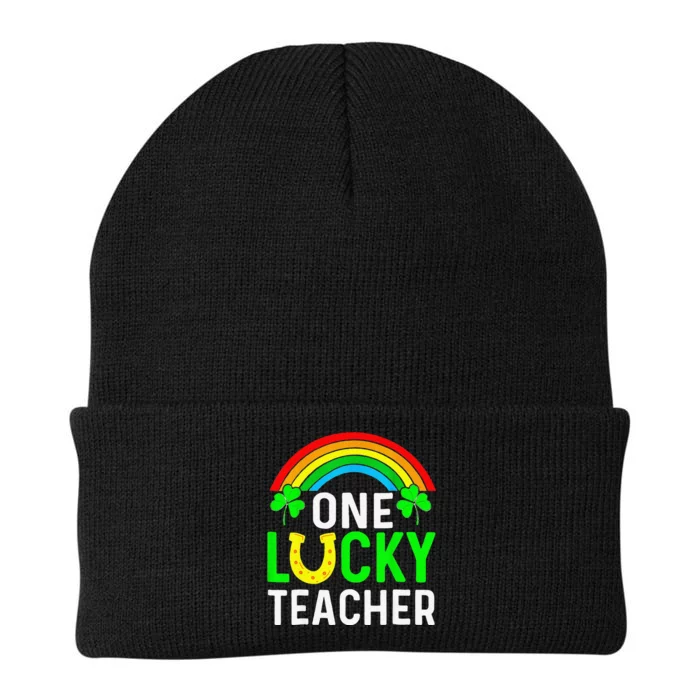 One Lucky Teacher Gift Saint Patrick's Day Shamrock Leopard Knit Cap Winter Beanie