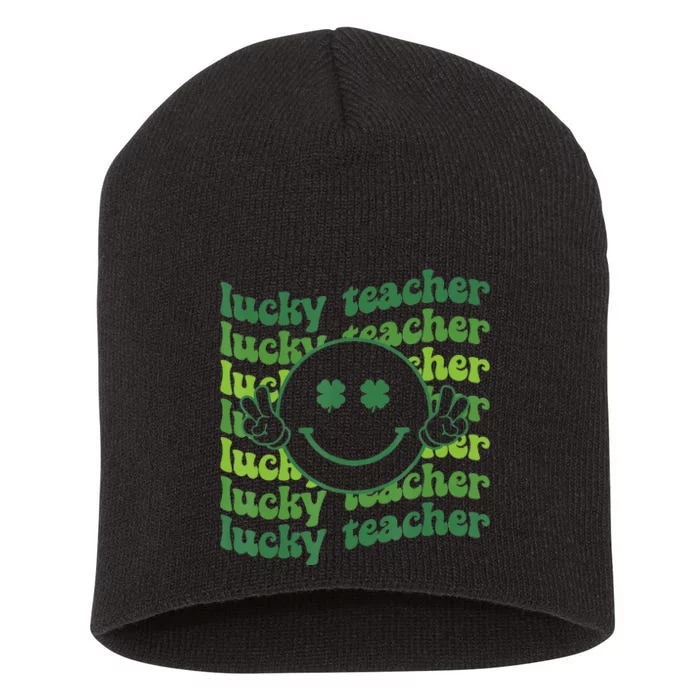 One Lucky Teacher St Patricks Day Shamrock Kindergarten Short Acrylic Beanie