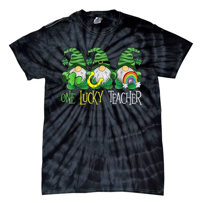 One Lucky Teacher Gnomes Happy St Patrick's Day Gnome Irish Tie-Dye T-Shirt