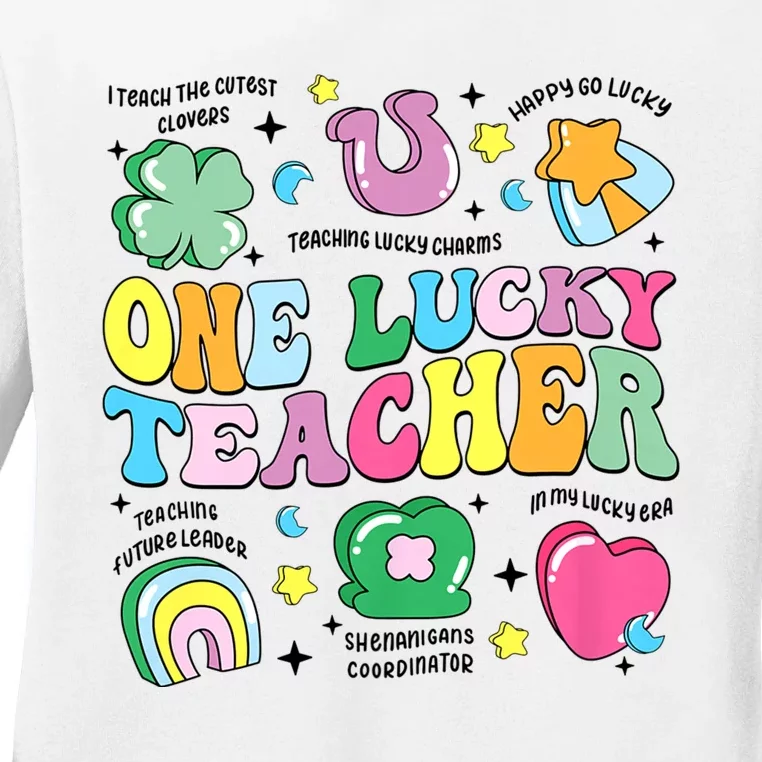 One Lucky Teacher Retro Teacher St PatrickS Day Teaching Ladies Long Sleeve Shirt