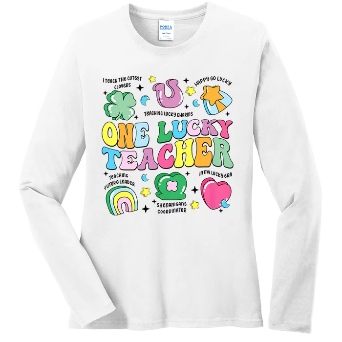 One Lucky Teacher Retro Teacher St PatrickS Day Teaching Ladies Long Sleeve Shirt