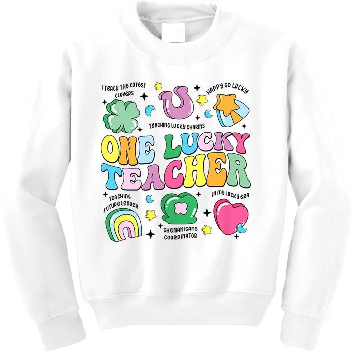 One Lucky Teacher Retro Teacher St PatrickS Day Teaching Kids Sweatshirt