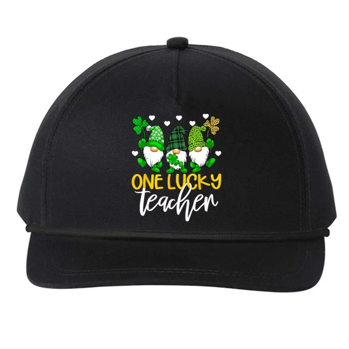 One Lucky Teacher Gnomies St Patrick's Day Gnome Shamrock Snapback Five-Panel Rope Hat