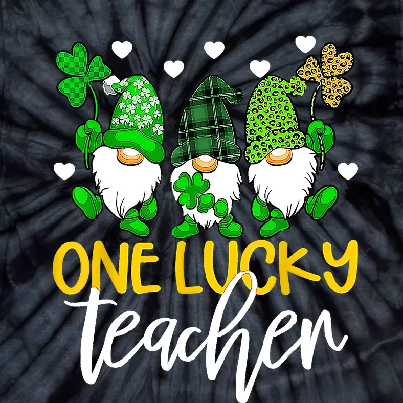 One Lucky Teacher Gnomies St Patrick's Day Gnome Shamrock Tie-Dye T-Shirt