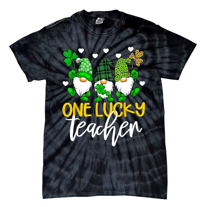 One Lucky Teacher Gnomies St Patrick's Day Gnome Shamrock Tie-Dye T-Shirt