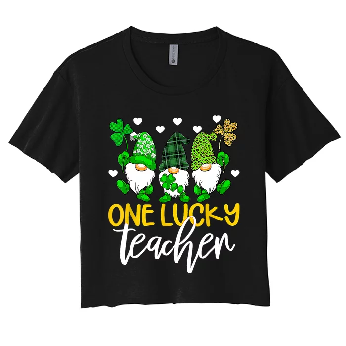 One Lucky Teacher Gnomies St Patrick's Day Gnome Shamrock Women's Crop Top Tee